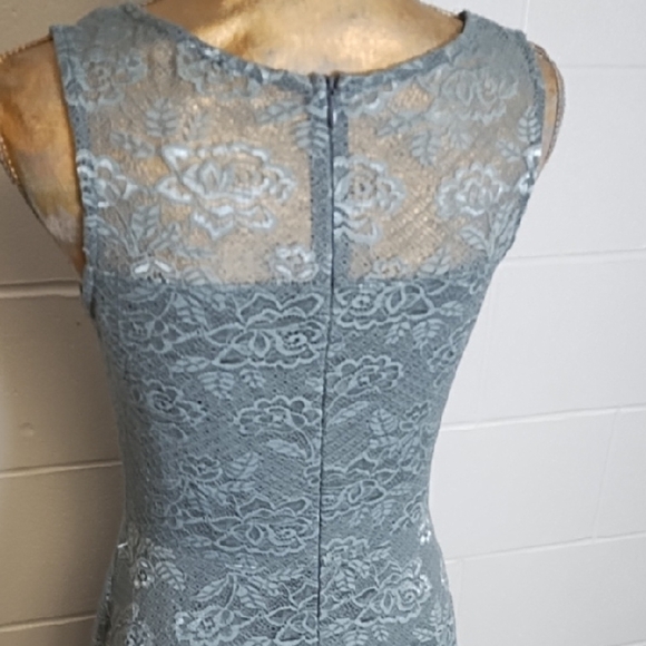 Fit & Flair A-line Silvery Grey Soft Lace Midi Dress for Special Occasion Lined - Picture 4 of 12